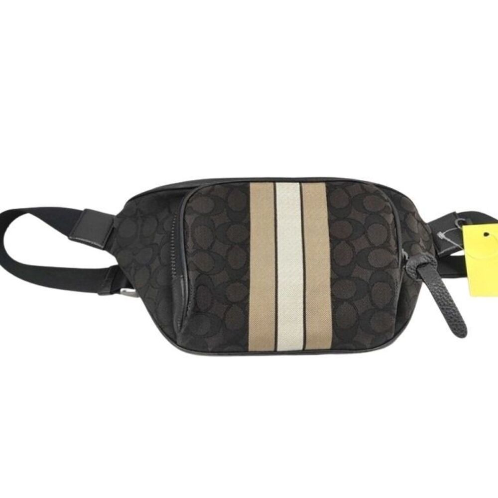COACH Body Bag, Signature Thompson C5386, Black Canvas Leather, Men's
